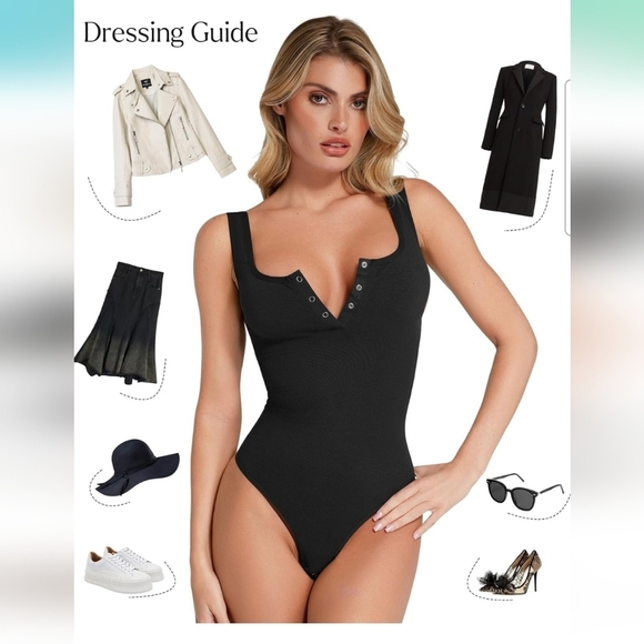 Popilush Black Button Down Sleeveless Tummy Control Tank Bodysuit Size 3XL/4XL - Picture 4 of 12